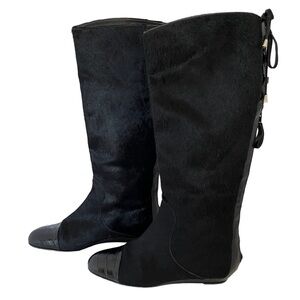 Migliorini Black Calf Hair Boots with Leather Toe Size 8 M